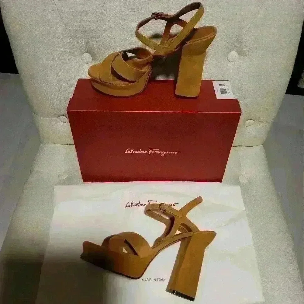 SALVATORE FERRAGAMO Suede Slingback Peep Toe Pumps